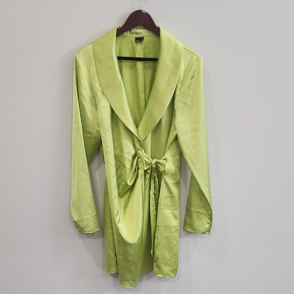 Ginatricot Elegant Lime Satin Robe Dress, Size XL
